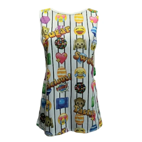 Candy Crush Emoji Sleeveless Tunic with Mesh Back - K-Pop Style - (fits S - M) - Picture 3 of 8